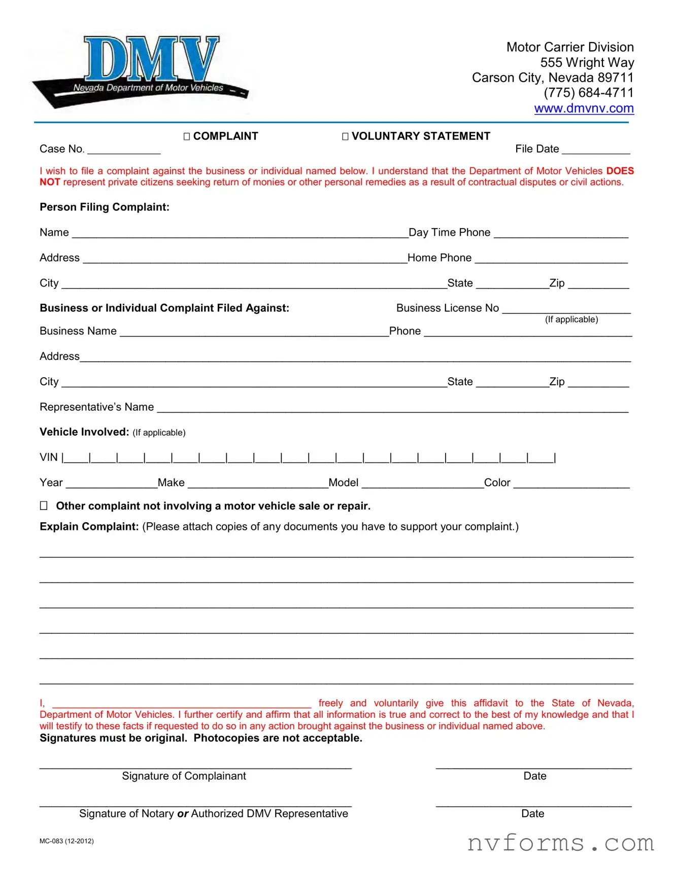 Fill Out a Valid Dmv Mc 083 Template