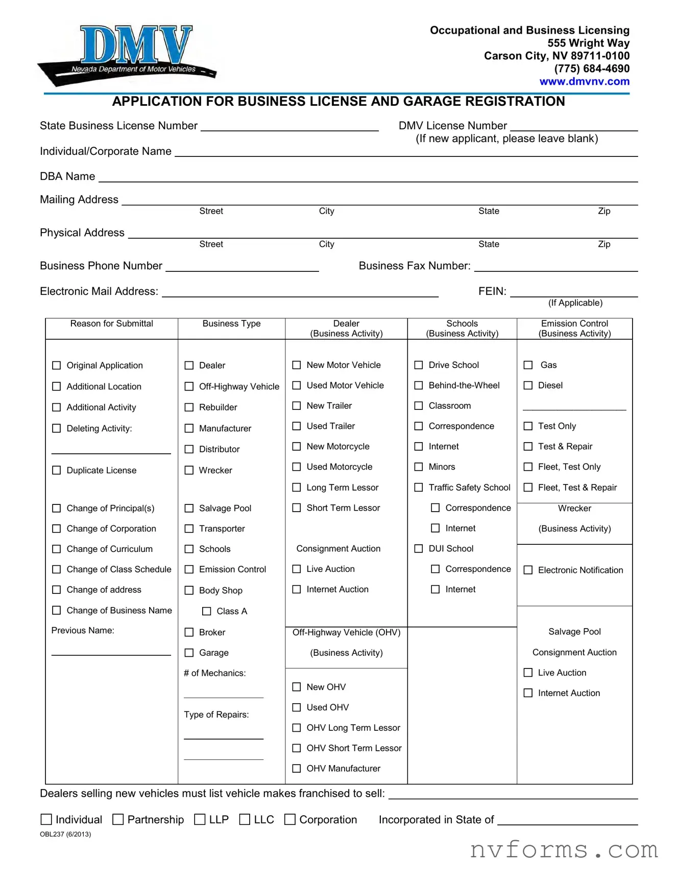 Fill Out a Valid Dmv Obl237 Template