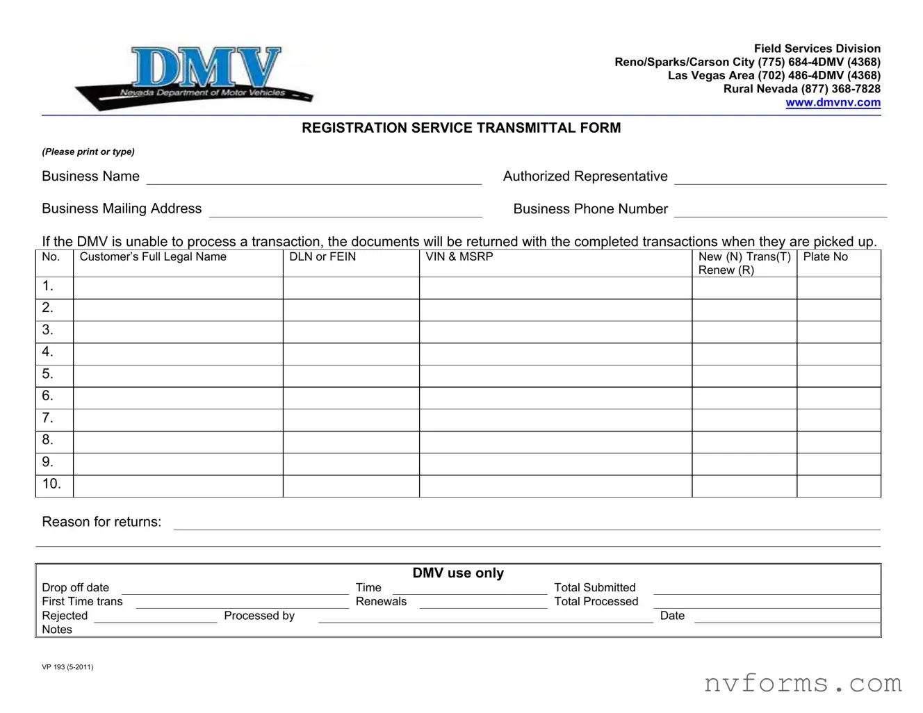 Fill Out a Valid Dmv Vp 193 Template
