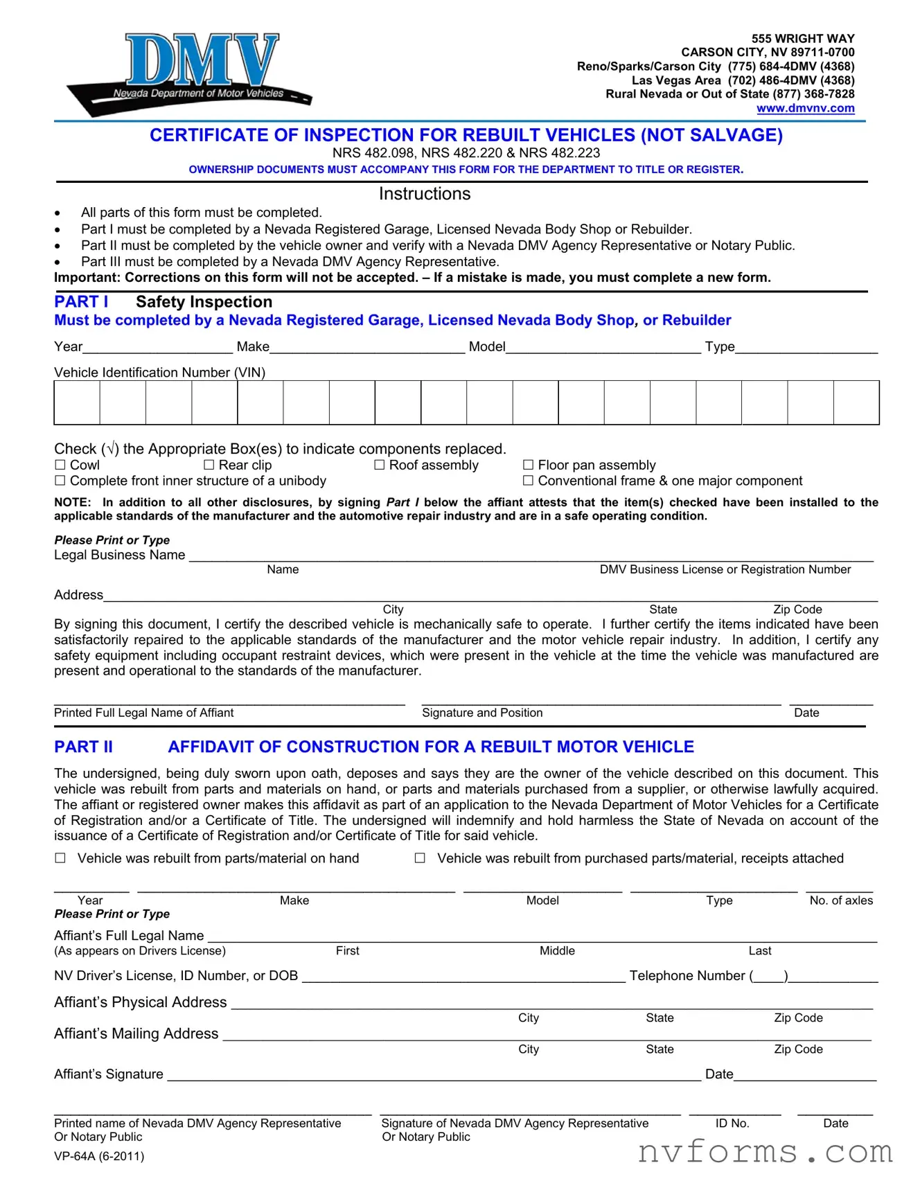 Fill Out a Valid Dmv Vp 64A Template