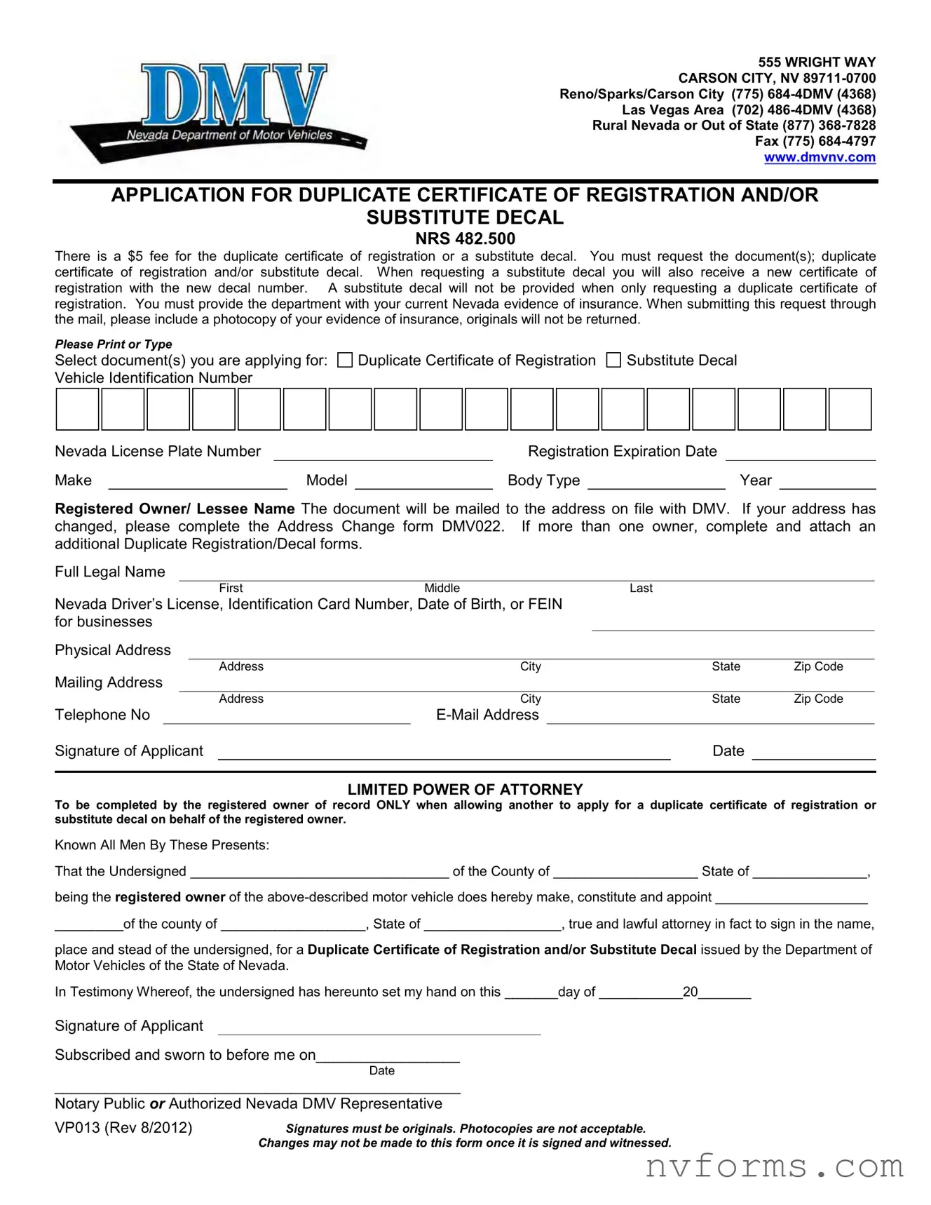 Fill Out a Valid Dmv Vp013 Template