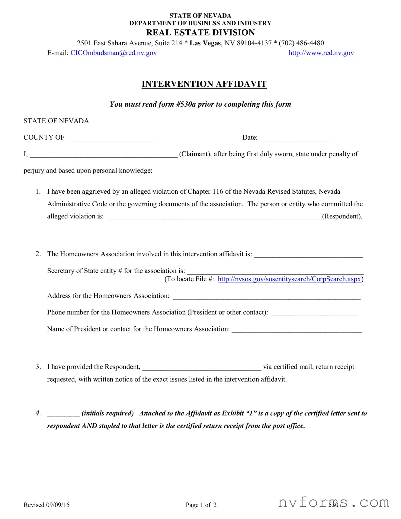 Fill Out a Valid Nevada 530 Template