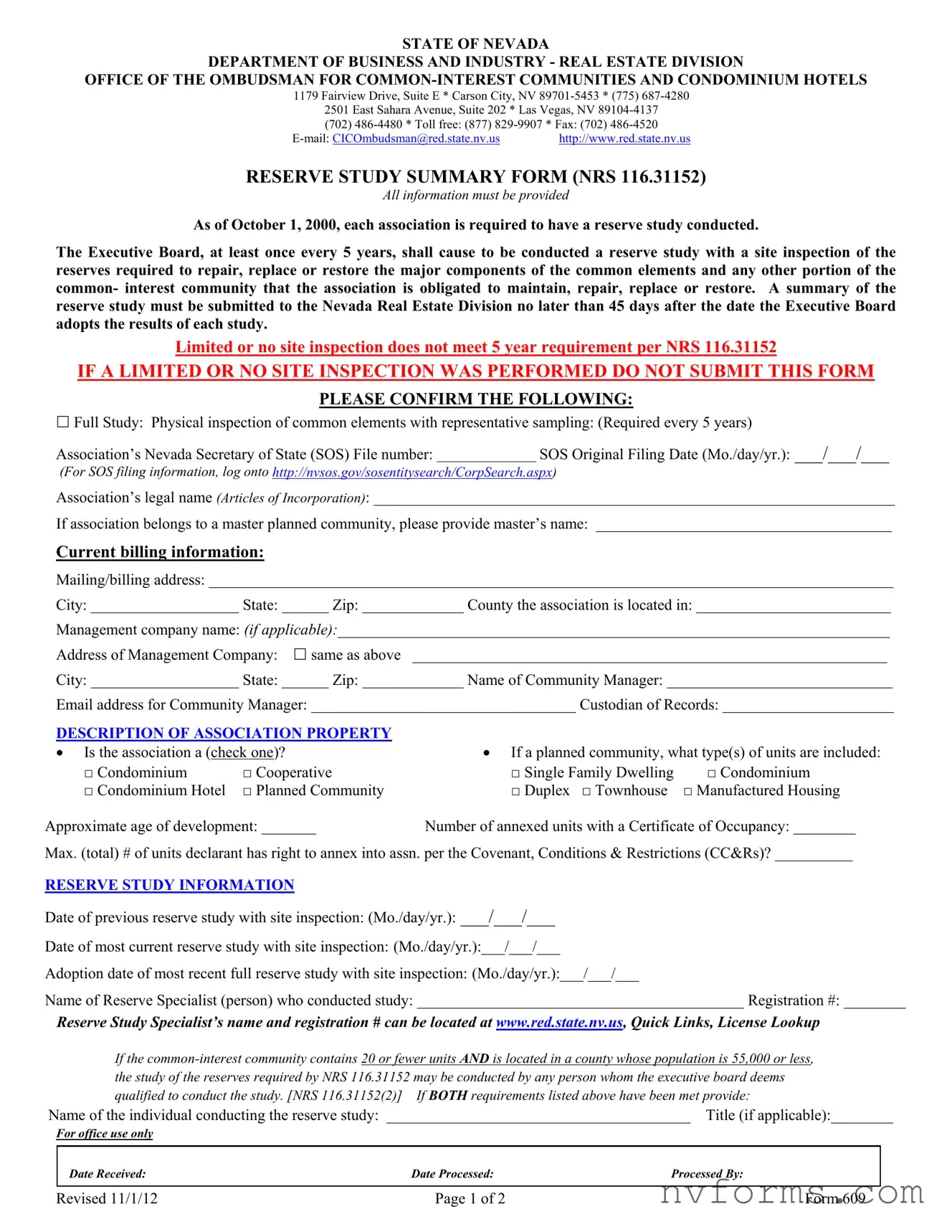 Fill Out a Valid Nevada 609 Template