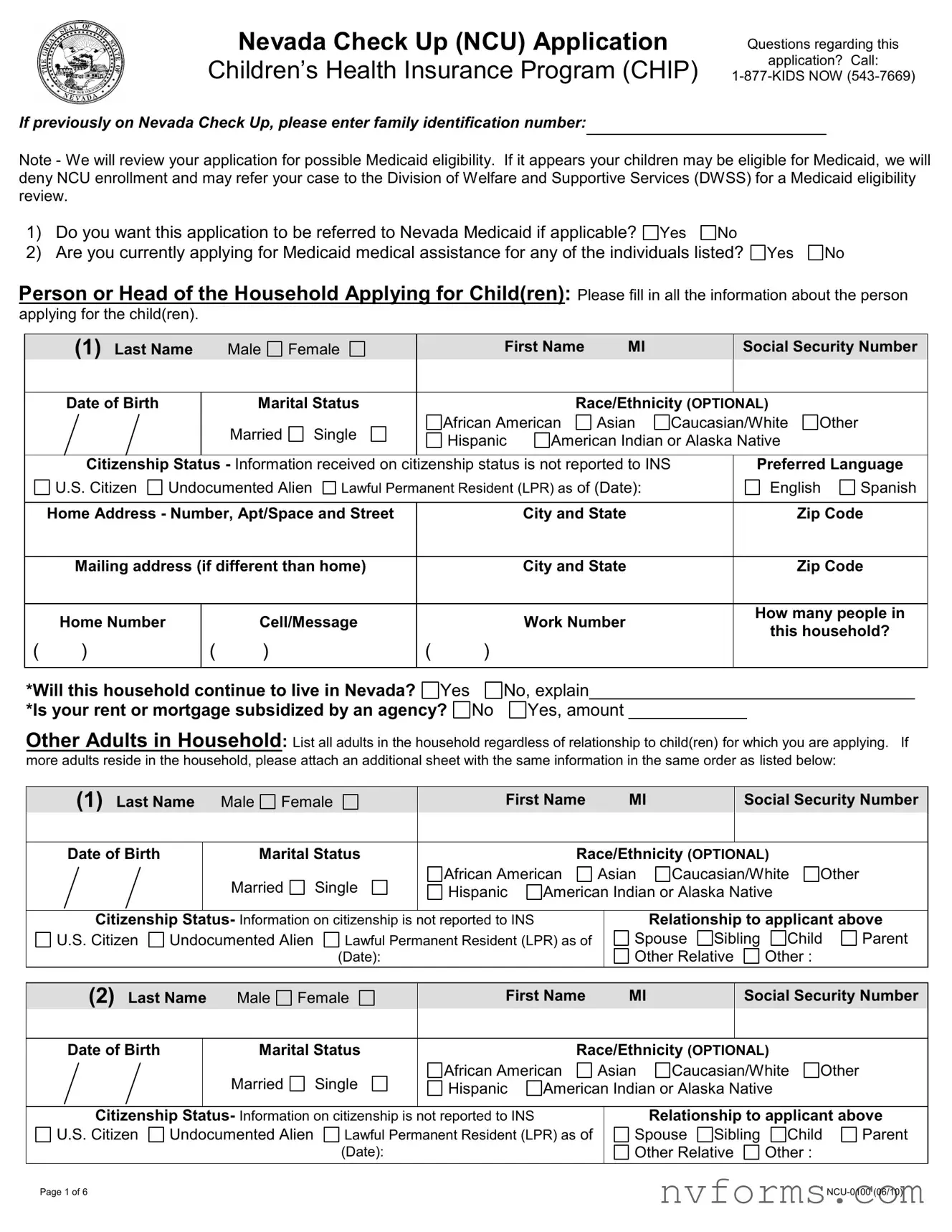 Fill Out a Valid Nevada Check Up Application Template
