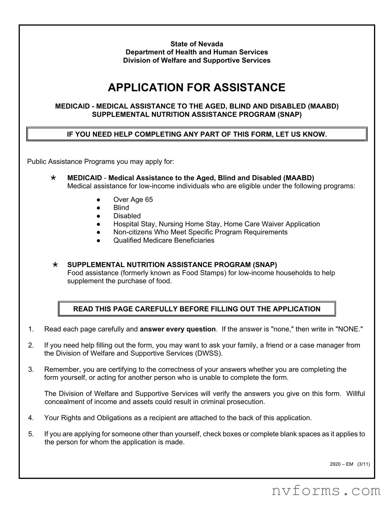 Fill Out a Valid Nevada Division Welfare Template