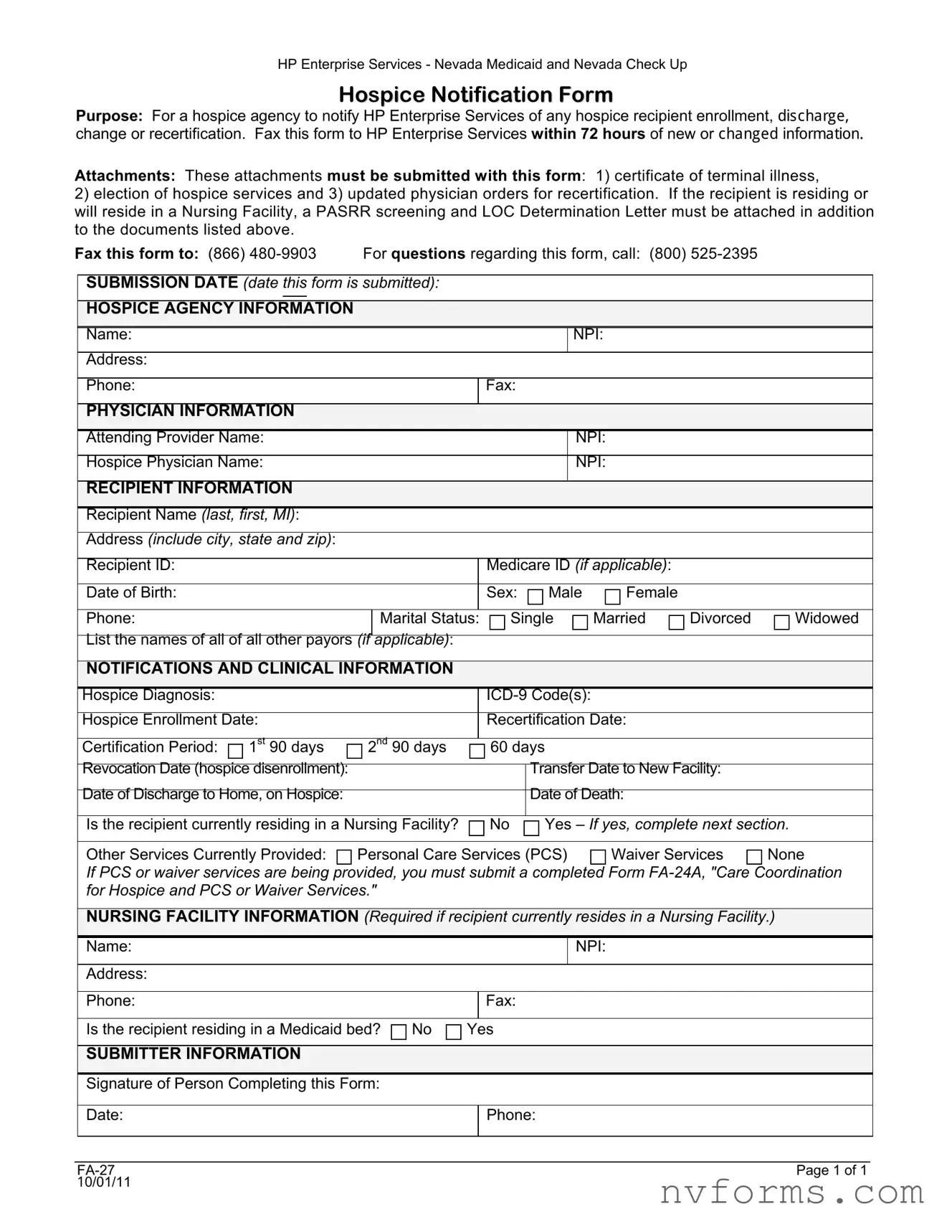 Fill Out a Valid Nevada Fa 27 Template