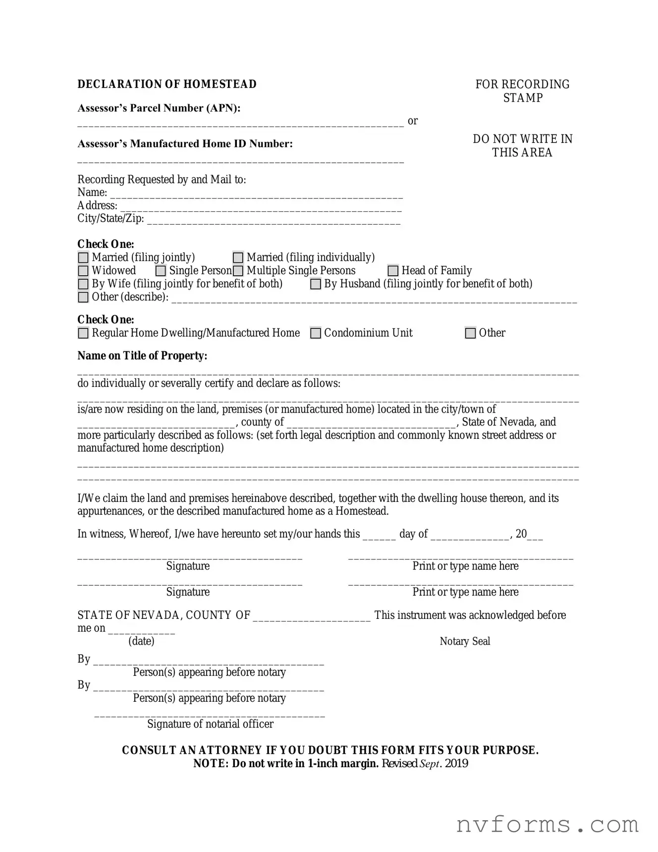 Fill Out a Valid Nevada Homestead Template
