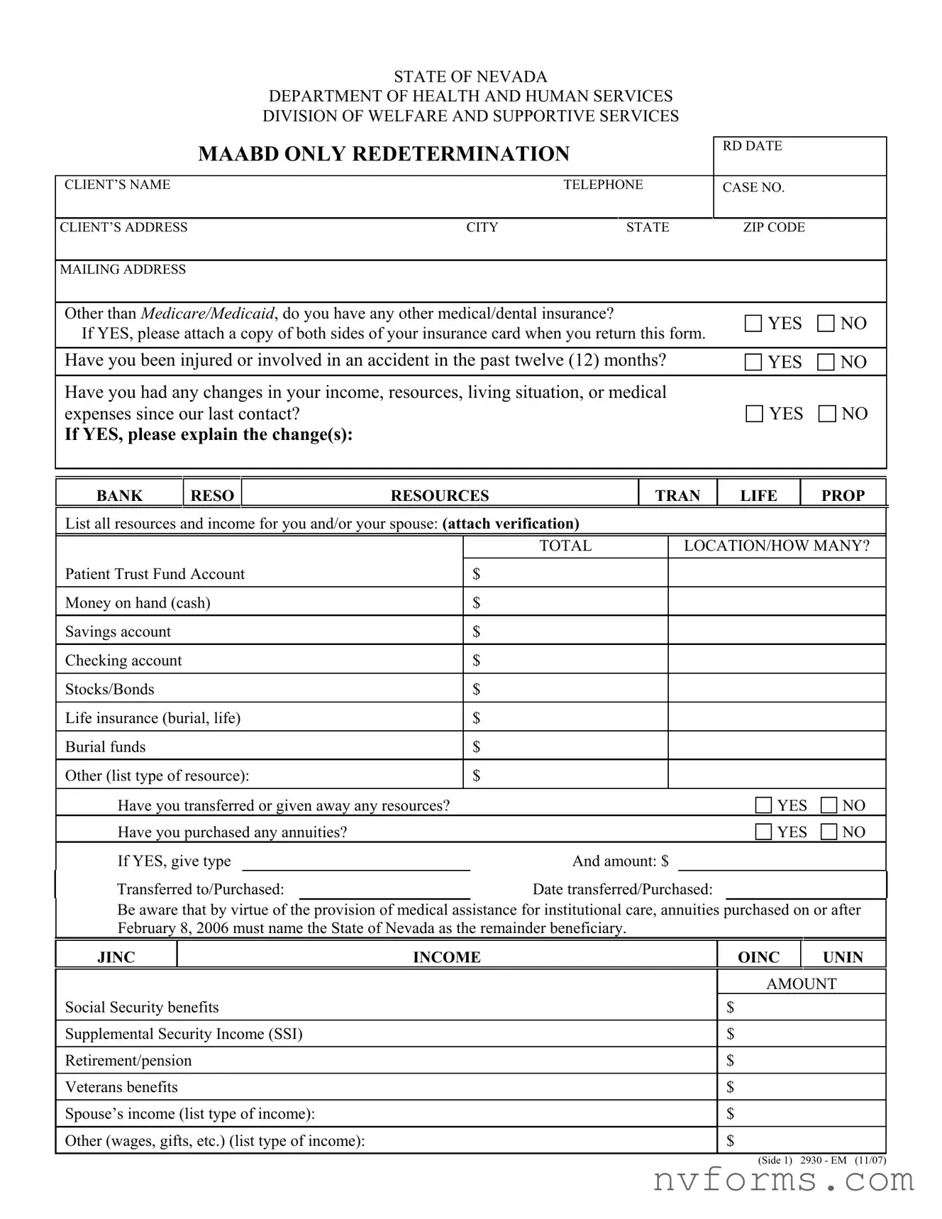 Fill Out a Valid Nevada Medicaid Redetermination Template