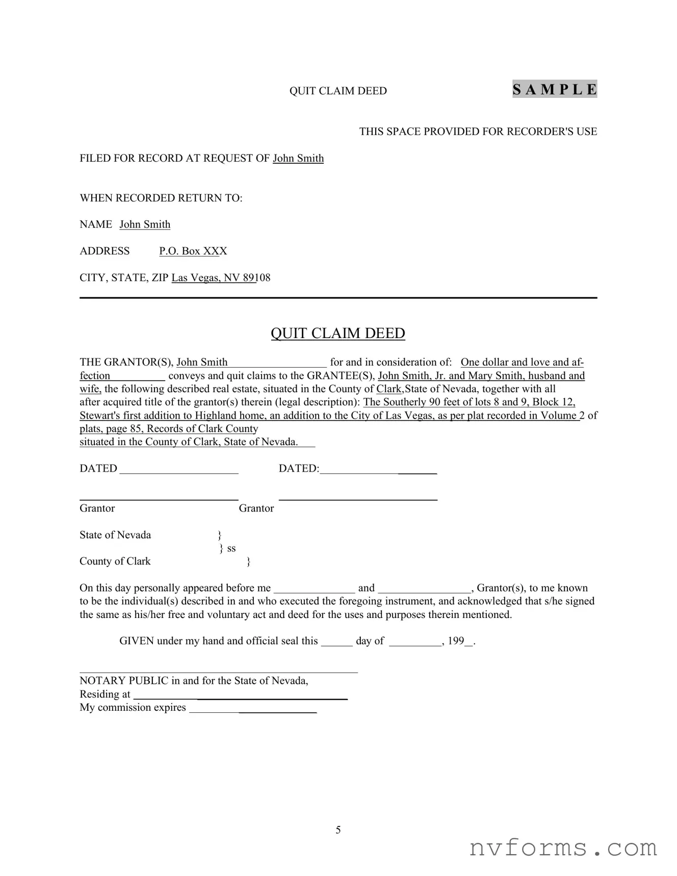 Fill Out a Valid Nevada Quit Claim Template