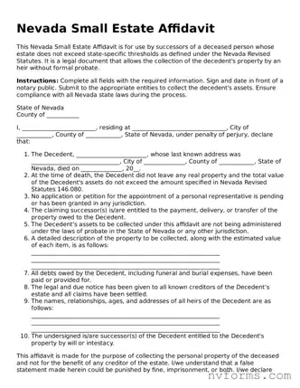 Free  Small Estate Affidavit Form for Nevada