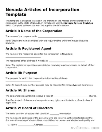 Free  Articles of Incorporation Form for Nevada