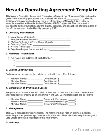 Free  Operating Agreement Form for Nevada