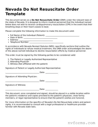Free  Do Not Resuscitate Order Form for Nevada