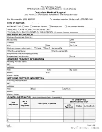 Fill Out a Valid Nevada Fa 6 Template