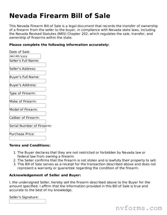 Free  Firearm Bill of Sale Form for Nevada