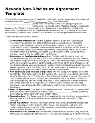 Free  Non-disclosure Agreement Form for Nevada