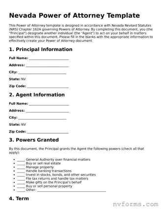 Free  Power of Attorney Form for Nevada