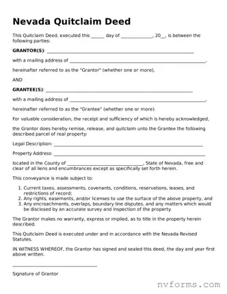 Free  Quitclaim Deed Form for Nevada