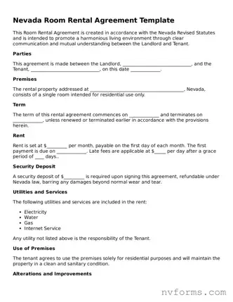 Free  Room Rental Agreement Form for Nevada