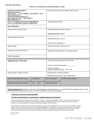 Fill Out a Valid Universal Referral Nevada Template