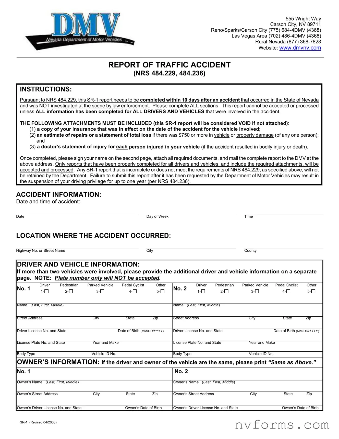 Fill Out a Valid Sr1 Nevada Template