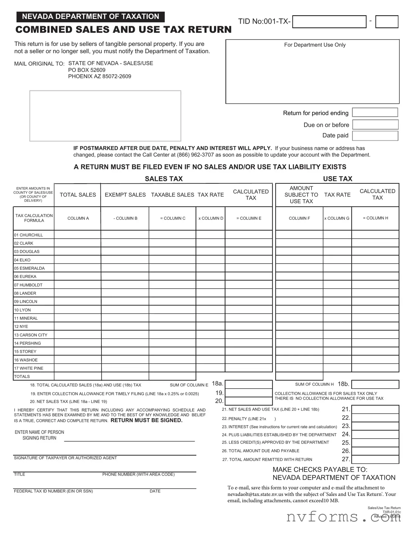 Fill Out a Valid State Nevada Tax Template